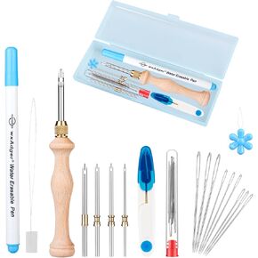 4Pack Punch Needle Kit 1.6mm-2mm-2.5mm-3.5mm-5mm Metal Tubes Adjustable Wooden Punch Needle Tool for Adult Beginner Embroidery Cross Stitching DIY Craft Decoration (Blue)