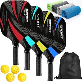 Pickleball Paddles, Pickleball Set of 4 Premium Wooden Pickleball Paddles, 4 Cooling Towels, 4 Pickleball Balls & Carry Bag, Pickleball Paddles Set of 4, Ergonomic Cushion Grip in Saudi Arabia