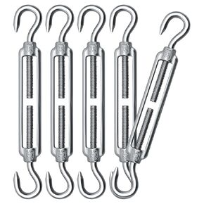 Hook & Hook Turnbuckles Twours 304 Stainless Steel Heavy Duty Turnbuckle Wire Rope Cable Tensioner Adjustable C to C Turnbuckle for Shade Sail (3/8" (M10) - 5PCS)