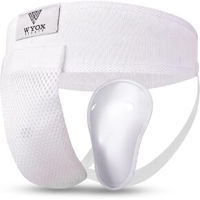 WYOX Groin Protector Cup Men, Ventilated Adjustable Boxing Kickboxing MMA Muay Thai Sparring Groin Guard, Karate Fighting Training Underwear, Jiu Jitsu BJJ Protection, Boys Youth