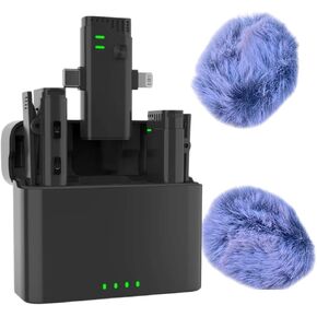 Wireless Lavalier Microphone Plug-Play 2 in1 for iPhone iPad Android,Camera USB C,with Noise Reduction,Built-in Rechargeable Battery,for Video Recording YouTube,Facebook,vlog and Interview.