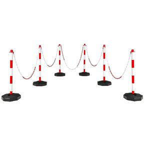 Salches 6 Pack Traffic Delineator Poles, 32.5" PP Caution Barriers w/5’ Link Chains & Fillable Base, Portable Chain Stanchions for Warning/Crowd Control/Construction Site (6pcs, White+Red)
