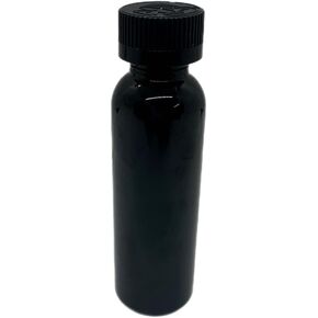 2 OZ-Plastic Bottles, Black PET Cosmo Round Bottles w/Black Child Resistant Caps-Liquid Medicine Bottle (3 pack)
