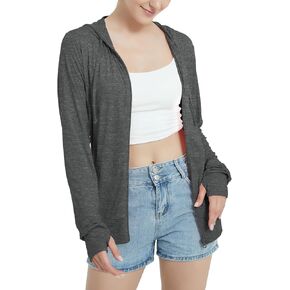 QBK Lightweight Zip Up Hoodies Thin Summer Jackets For Women