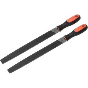uxcell 2pcs Second Cut Grade High Carbon Hardened Steel Flat Mill File with Rubber Hand Grip Handle, 12-Inch