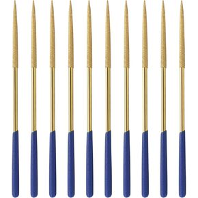 10 PCS Diamond Needle File (5mm x 180mm,150 Grit) Titanium Coated Mini Metal Files Oval Files for Precision Metal File Work Miniature DIY Jewelers/Glass/Ceramic