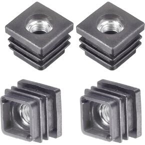 MyyiTar 4 Pcs Square Chair Leg Floor Protector, Furniture Leg Protectors, Plastic Plugs 1.6"x1.6" OD Square Tubing Endcap with M8 Thread for Tubular Racks Legs Inserts,Black 1.6 inch