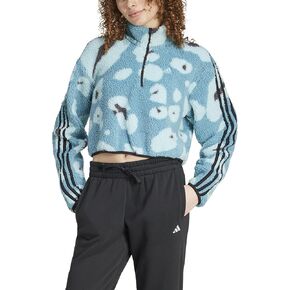 adidas Women's Essentials 3-Stripes Animal Print High Pile Cropped Quarter-Zip Top