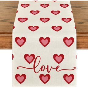 Artoid Mode Red Love Hearts Valentine's Day Table Runner, Wedding Kitchen Dining Table Decoration for Home Party Decor 13x72 Inch