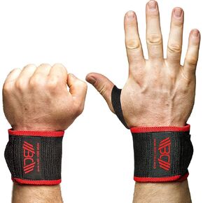 WARM BODY COLD MIND - Weightlifting Wrist Wraps for Cross Training, Powerlifting, Deadlift, Gym, Workout, Exercises & Fitness, Premium, Heavy-Duty Wrist Support, Thumb Loop (Black/Red, 18")