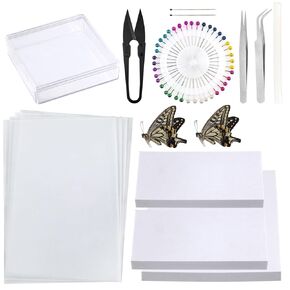 Swpeet 15Pcs Making Insect Specimen Tools Assortment Kit with Butterflies Specimen, Insect Display Case, Insect Pinning Wing Board, Scissors, Tweezer for Bug Hobbyist Biology Projects Classroom