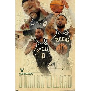 Trends International NBA Milwaukee Bucks - Damian Lillard 24 Wall Poster, 34L x 22.4W, Unframed Version
