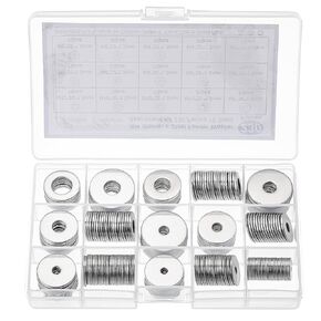 Bates- Fender Washers Assortment Kit, 230 pcs, Stainless Steel Flat Washers, 15 Sizes(M3-M12), Stainless Steel Fender Washers, Flat Washer, Large Washer Fender Washer Assortment, Assorted Washers