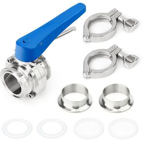 TAISHER 1PCS 304 Stainless Steel 3" Tube OD Butterfly Valve Kit 3" Tri Clamp 91MM Ferrule Flange