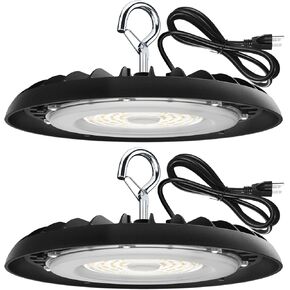 مصباح متجر Barrina UFO LED، 150W UFO LED High Bay Light، 5000K ضوء النهار، 21000lm، IP65 مقاوم للماء، 110° Beam High Bay Light التوصيل والتشغيل لتركيبات إضاءة الحظيرة في ورشة عمل مستودع الطابق السفلي، 10 عبوات