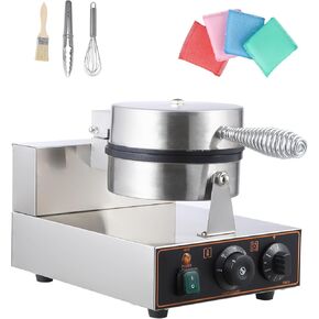 Commercial Waffle Cone Maker 1200W 110V Stainless Steel Electric Ice Cream Cone Maker Machine with 8.3" Non-stick Baking Tray, Temperature & Time Control for Restaurant, Coffee Shop