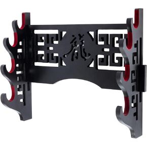 Wall Mount Sword Holder - 4 Tier Velvet Padded Katana Stand Samurai Rack Samurai Sword Display Rack Wand Wakizashi Sword Stand Zoro Animation Sword Display (Dragon 4-Tier)