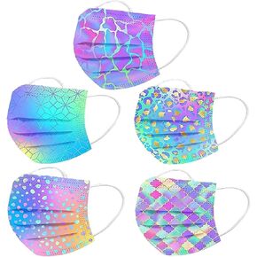 Cute Windproof Decorative Disposable Face Cover with Designs for Women,Tie Die Printed Pattern with Nose Wire,50Pcs