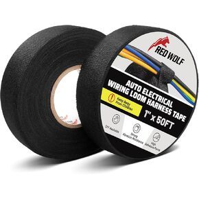 RED WOLF Wire Harness Cloth Tape 1 Inch x 50 FT Electric Wiring Loom Harness Flexibility High Abrasion Resistance Adhesive for Automobile Electrical Engine Noise Dampening Insulation 2 Rolls