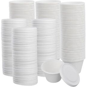 150 PCS 4 OZ White Paper Sauce Cups, 3 x 1.8 Inch Ice Cream Paper Cups with Paper Lids, Paper Dessert Containers, Condiment Cups for Condiment, Tasting Serving Sauce, Ice Cream