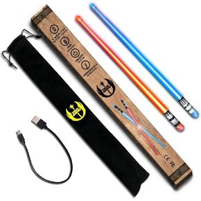 Lightsaber Drum Sticks Light Up Star DrumSticks Wars Lighted LED Rechargeable 10 Unique Colors and 2 Color Changing Glow Drumming Glowing Drummer Plastic Drum Stick Anime Jedi Gift Set