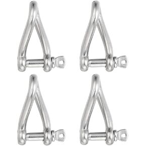 PATIKIL 316 Stainless Steel Twist Shackle 1/4" 6mm, 4 Pack 386 Lbs Load Screw Pin Shackles for Traction Steel Wire Ropes Marine Handling Accessories