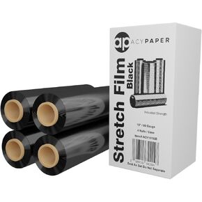 18" Black Stretch Wrap - 1500 Feet, 4 Rolls/Box, 80 Gauge | Durable Industrial Pallet Wrap for Moving, Packing, and Storage by ACYPAPER