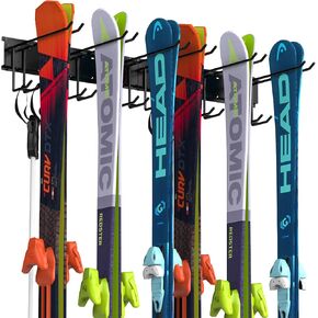 SEHERTIWY Wall Mounted Ski Rack, Skis Holder Holds 6 Pairs of Skis, Ski Storage for Home and Garage Storage, Heavy Duty, Holds Up to 300lbs (Black)