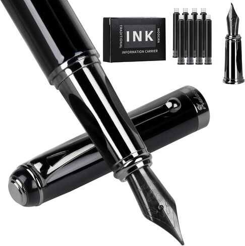 Fountain Pen-Smooth Writing Metal Water Pen with Gift Case Fine Nib Consistent Ink Flow Luxury Pen for Nice Pens Includes a Calligraphy Nib 8 Ink Cartridges and a Converter (Gold) in Saudi Arabia