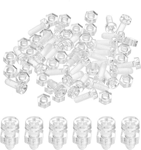 PATIKIL M4x10mm Clear Acrylic Screws and Hex Nuts Kit, 30 Set PC Plastic Phillips Round Head Bolts for Machine Accessories, Transparent in Saudi Arabia