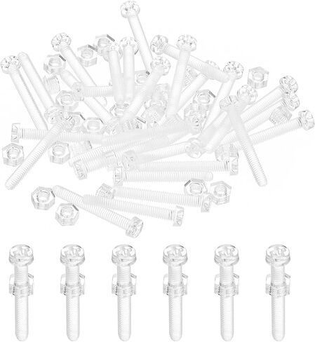 PATIKIL M4x10mm Clear Acrylic Screws and Hex Nuts Kit, 30 Set PC Plastic Phillips Round Head Bolts for Machine Accessories, Transparent in Saudi Arabia