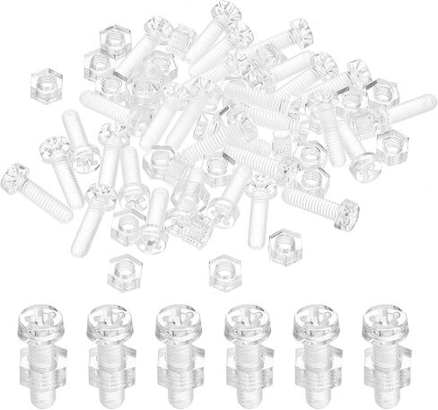 PATIKIL M4x10mm Clear Acrylic Screws and Hex Nuts Kit, 30 Set PC Plastic Phillips Round Head Bolts for Machine Accessories, Transparent in Saudi Arabia