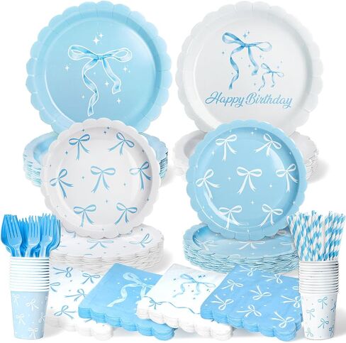 300 Pcs Pink Bow Party Plates, Cups, Napkins and Tableware Sets for Conquette Birthday Decorations, Pink Birthday Party Supplies Include Straws, Pink Birthday Decorations Which Can Serve 50 in Saudi Arabia