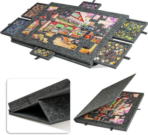 Lavievert Tilting Puzzle Board with 2-in-1 Designed Stand & Cover, Super Lightweight Felt Puzzle Plateau with 6 Drawers, Portable Jigsaw Puzzle Table for Games Up to 1000 Pieces - Light Gray in Kuwait