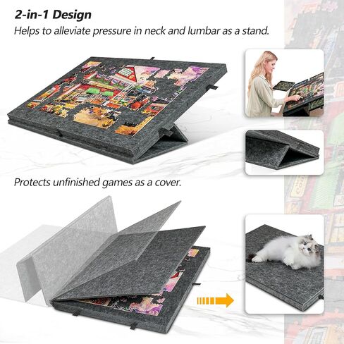 Lavievert Tilting Puzzle Board with 2-in-1 Designed Stand & Cover, Super Lightweight Felt Puzzle Plateau with 6 Drawers, Portable Jigsaw Puzzle Table for Games Up to 1000 Pieces - Light Gray in Kuwait