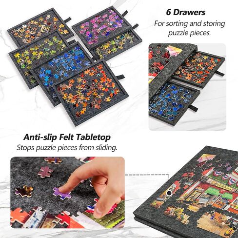 Lavievert Tilting Puzzle Board with 2-in-1 Designed Stand & Cover, Super Lightweight Felt Puzzle Plateau with 6 Drawers, Portable Jigsaw Puzzle Table for Games Up to 1000 Pieces - Light Gray in Kuwait