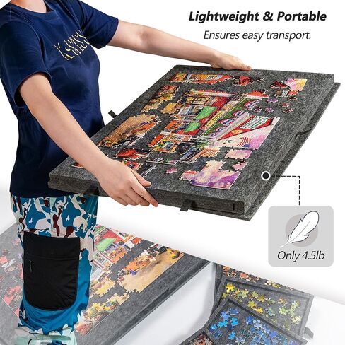 Lavievert Tilting Puzzle Board with 2-in-1 Designed Stand & Cover, Super Lightweight Felt Puzzle Plateau with 6 Drawers, Portable Jigsaw Puzzle Table for Games Up to 1000 Pieces - Light Gray in Kuwait