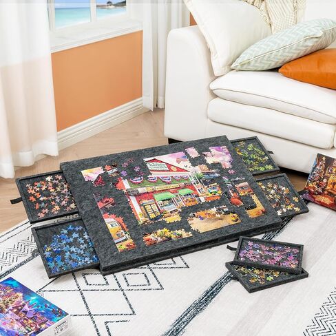 Lavievert Tilting Puzzle Board with 2-in-1 Designed Stand & Cover, Super Lightweight Felt Puzzle Plateau with 6 Drawers, Portable Jigsaw Puzzle Table for Games Up to 1000 Pieces - Light Gray in Kuwait