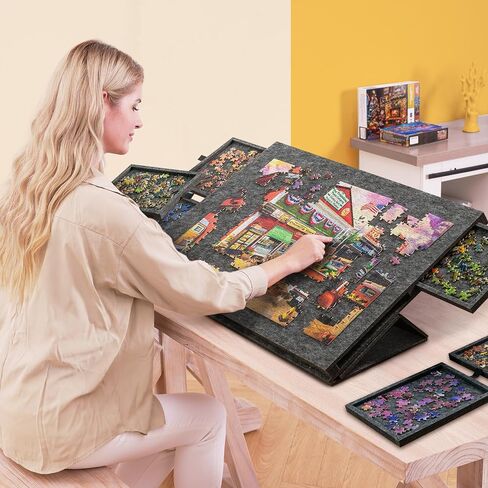 Lavievert Tilting Puzzle Board with 2-in-1 Designed Stand & Cover, Super Lightweight Felt Puzzle Plateau with 6 Drawers, Portable Jigsaw Puzzle Table for Games Up to 1000 Pieces - Light Gray in Kuwait