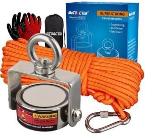 MUTUACTOR Magnet Fishing Kits,600lb Strong Rotate Fishing Magnet Heavy Duty,Neodymium Rare Earth Swivel Magnet with 65Ft Durability Rope,Sturdy Gloves for Retrieving Treasures in Rivers in Kuwait