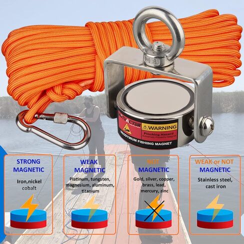 MUTUACTOR Magnet Fishing Kits,600lb Strong Rotate Fishing Magnet Heavy Duty,Neodymium Rare Earth Swivel Magnet with 65Ft Durability Rope,Sturdy Gloves for Retrieving Treasures in Rivers in Kuwait