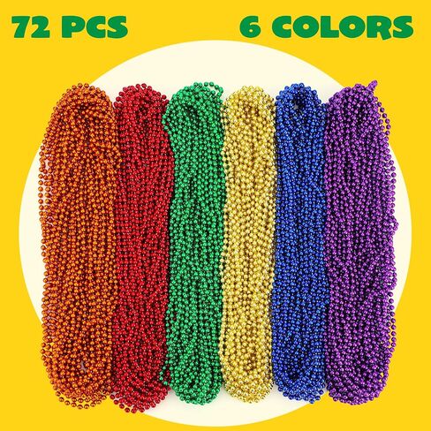 JOYIN 72 PCS Mardi Gras Beads Necklace, Gold, Green, Purple Metallic Colors Necklaces Set for Mardi Gras Party Favors Supplies, Costume Accessories, Masquerade, Accessories in Saudi Arabia