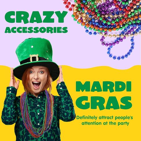 JOYIN 72 PCS Mardi Gras Beads Necklace, Gold, Green, Purple Metallic Colors Necklaces Set for Mardi Gras Party Favors Supplies, Costume Accessories, Masquerade, Accessories in Saudi Arabia