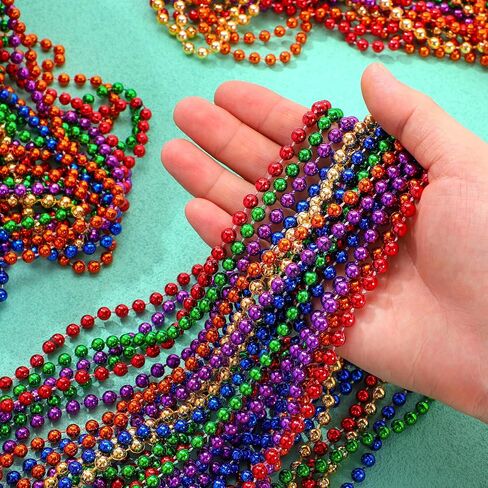 JOYIN 72 PCS Mardi Gras Beads Necklace, Gold, Green, Purple Metallic Colors Necklaces Set for Mardi Gras Party Favors Supplies, Costume Accessories, Masquerade, Accessories in Saudi Arabia
