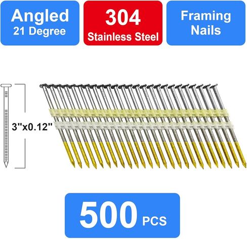Framing Nails 304 Stainless Steel 21° Full Round Head Nail 21 Degree Ring Shank Nail for Pneumatic, Electric 21 degree Framing Nailer (2 inch+3 inch(400 pcs)) in Kuwait