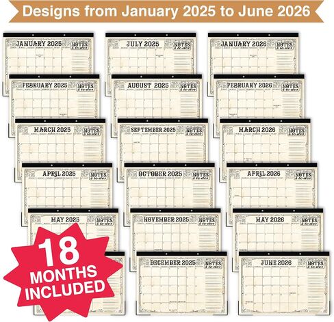 Desk Calendar 2025 - Large Monthly Desk Calendar (11 x 17 Inches) for Home, Office, and Classroom, 18-Month Desk Calendar 2025-2026 with Thick Paper (Doodle) in Saudi Arabia