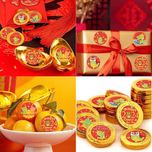 256 Pcs Chinese Lunar New Year Candy Stickers for Chinese New Year Decorations Classic 2025 Year of The Snake Round Candy Sticker Favors - Labels Fit Chocolate Candy in Saudi Arabia