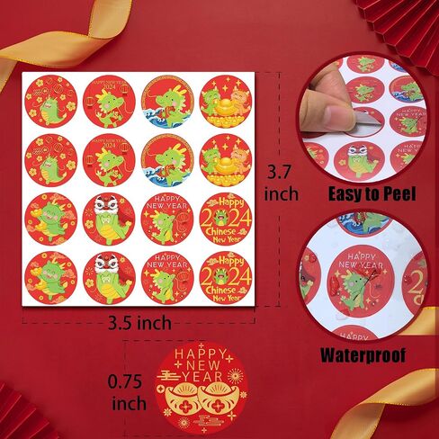 256 Pcs Chinese Lunar New Year Candy Stickers for Chinese New Year Decorations Classic 2025 Year of The Snake Round Candy Sticker Favors - Labels Fit Chocolate Candy in Saudi Arabia