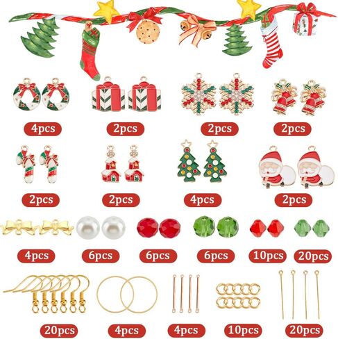 SUNNYCLUE 1 صندوق 10 مجموعات عيد الميلاد صنع القرط عدة الذهب قطرة تتدلى الأقراط عيد الميلاد سحر المينا ندفة الثلج عيد الميلاد سحر الخرز الزجاجي لصنع المجوهرات مجموعات الكبار النساء DIY لوازم الحرف اليدوية in Saudi Arabia
