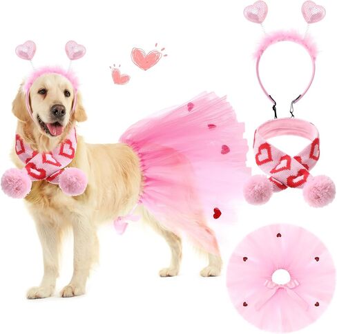 3 Pcs New Year Dog Costume Set Including Happy New Year Wine Glass Headband New Year Dog Tutu Dress Cute PET Tutu Gold and Black Star Pet Scarf for Medium Dogs Holiday Outfit Accessory in Kuwait